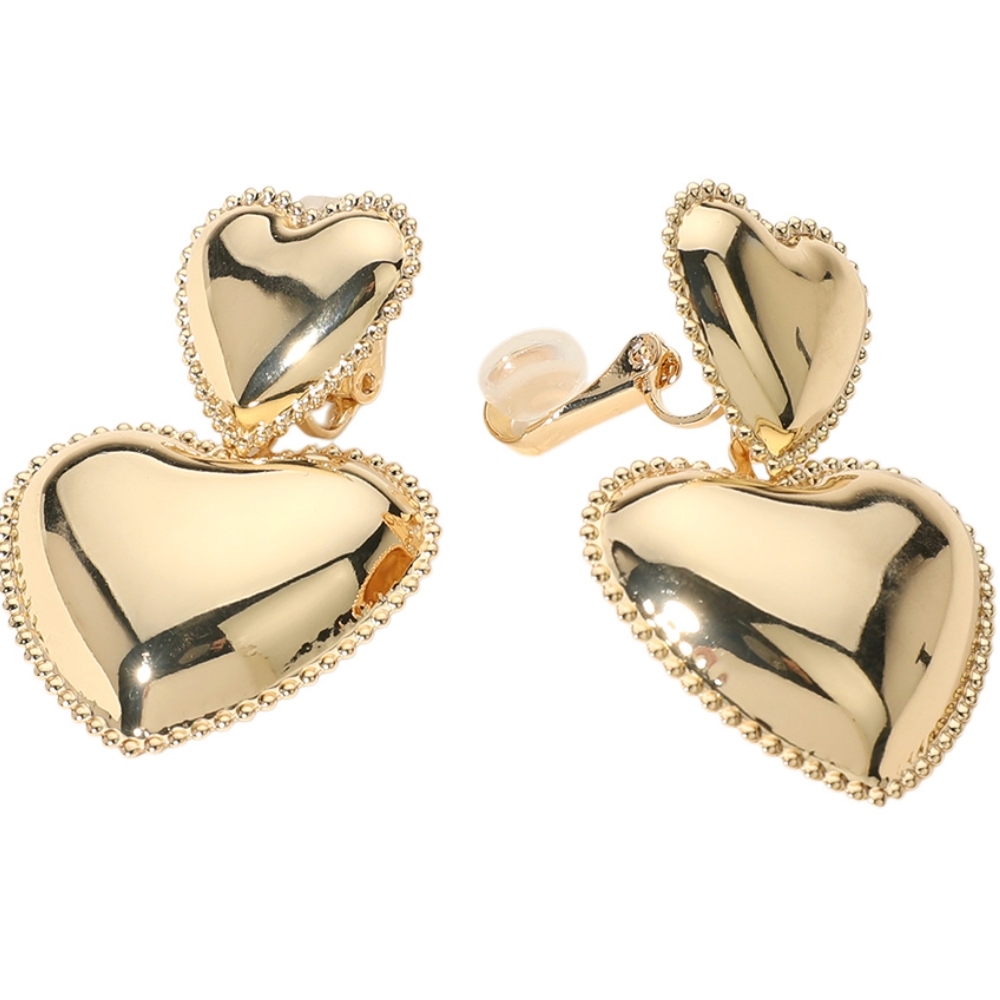 Clip-on Gold Heart Drop Earrings